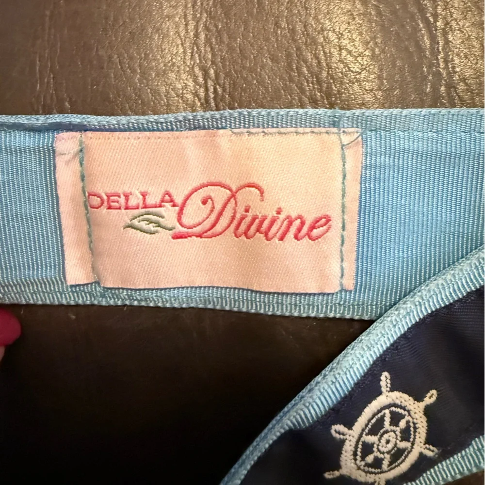 Della Divine- Nautical Inspired Ribbon D-Ring Belt (27”), Navy/Lt Blue